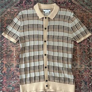 Urban Outfitters Beige, Black & Light Blue Knit Polo